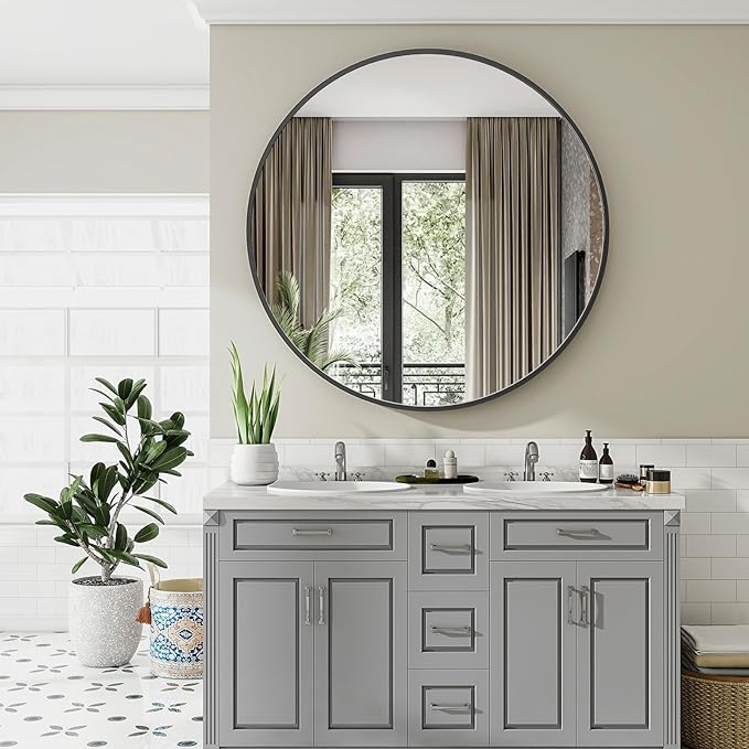 VooBang Large Black Round Bathroom Mirror, 48 inch Circle Wall Mounted Hanging - Image 6