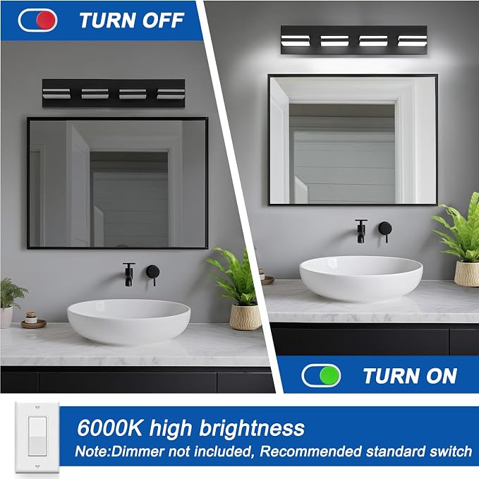 IZORRO LED Modern Bathroom Lights Fixtures, Matte Black Acrylic Wall Lighting - Image 5