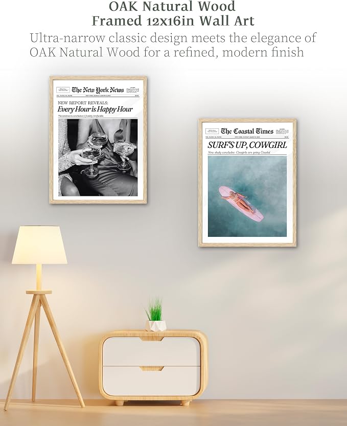 iHery Framed Coastal Trendy Cowgirl Wall Art Decor, Natural OAK Wood 12x16in - Image 4