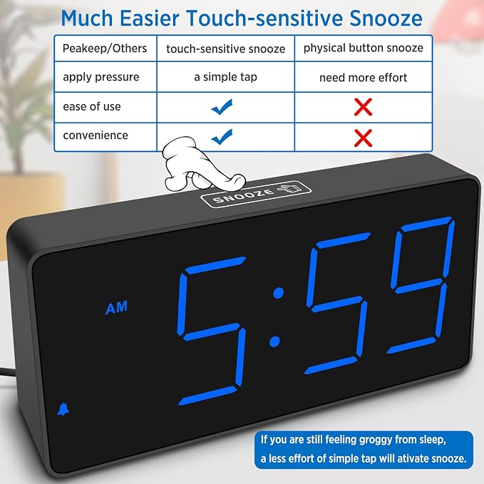 Peakeep Digital Alarm Clock for Bedroom Bedside, Loud Alarm Clock for Heavy - Image 7