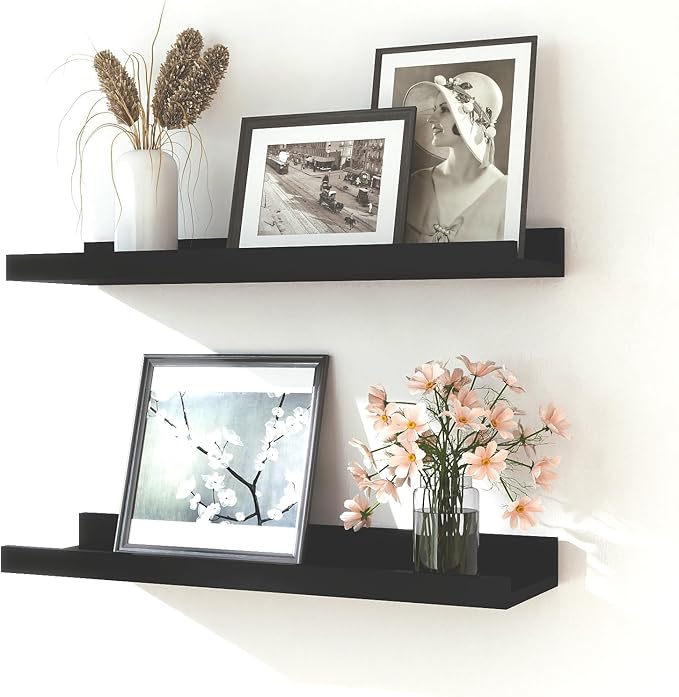 Black Floating Shelves for Wall Decor, Wall Mounted Wood Storage Shelf for by Unknown