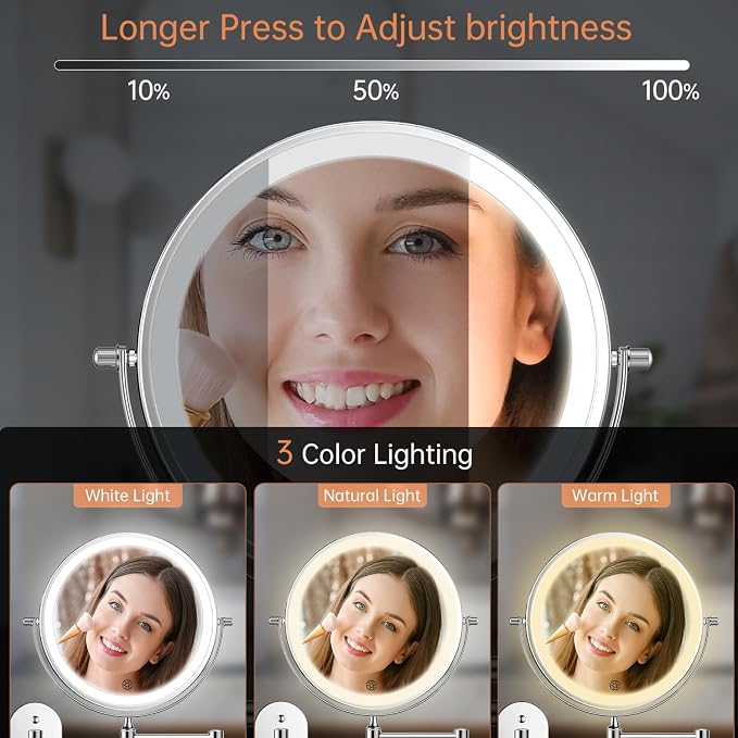 FUNTOUCH 5000mAh Rechargeable Wall Mounted Lighted Makeup Vanity Mirrors - Image 3