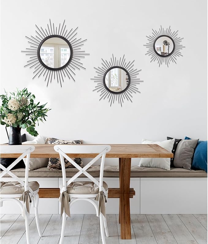 Black Sunburst Spoked Mirrors for Wall Boho Home Round Wall Art Mirror Classic - Image 6