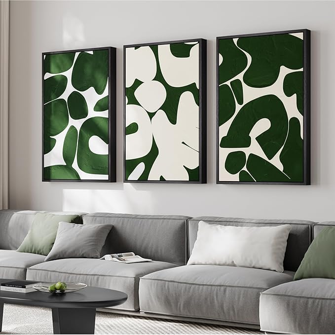 Large Framed Green and White Abstract Wall Art by Cuspin