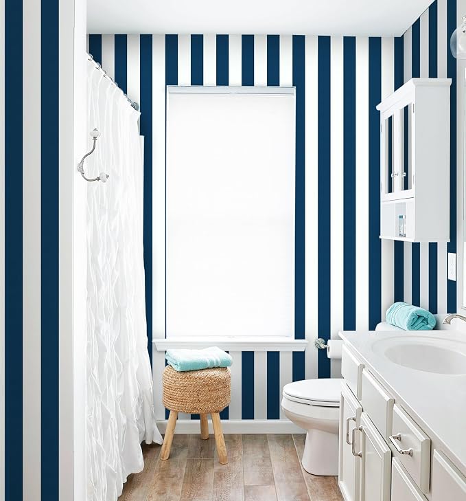 Guvana 394"x17.7" Striped Peel and Stick Wallpaper Blue and White Self-Adhesive - Image 3