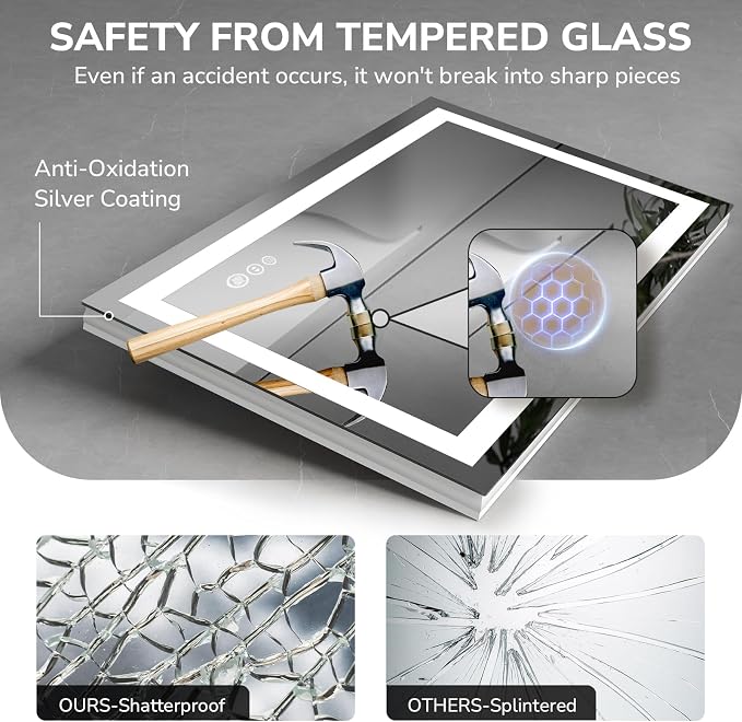USHOWER LED Bathroom Mirror 72x36 Inch Tempered Glass - Image 3