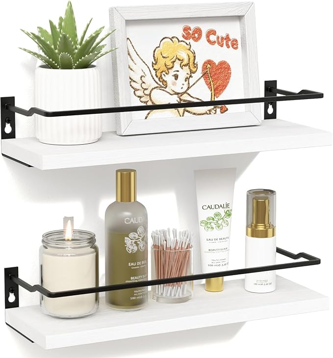 RICHER HOUSE White Bathroom Shelves, Small Floating Wall Mounted Shelf by RicherHouse