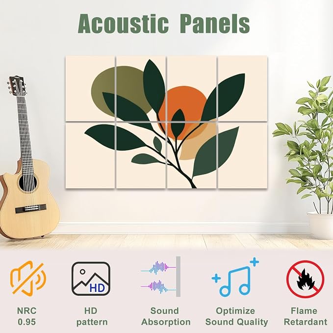 8 Pack Art Acoustic Panels Sound Absorbing Boho Botanical Leaf Orange Green - Image 3