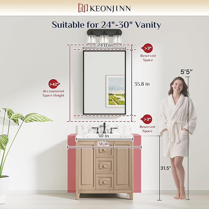 Keonjinn 24 x 36 Inch Black Bathroom Mirrors - Image 7