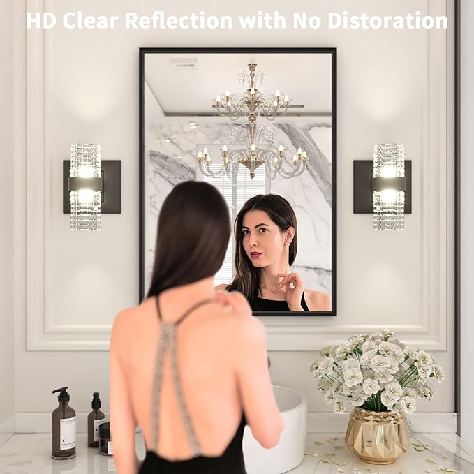 LOAAO 22"X30" Black Rectangle Bathroom Mirror Wall, Matte Black Aluminum Alloy - Image 2