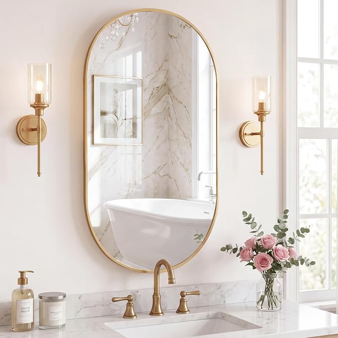 DUMOS 24" x 36" Oval Bathroom Mirror, Tempered Glass, Morden Vanity Mirror - Image 2