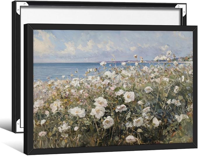 Nature Landscape Wall Art Coastal Wildflower Poster 12X16 inch Black Framed by rumlud