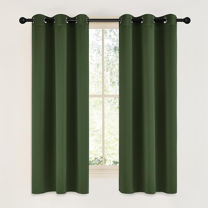 NICETOWN Dark Green Blackout Cafe Satin Curtains by NICETOWN