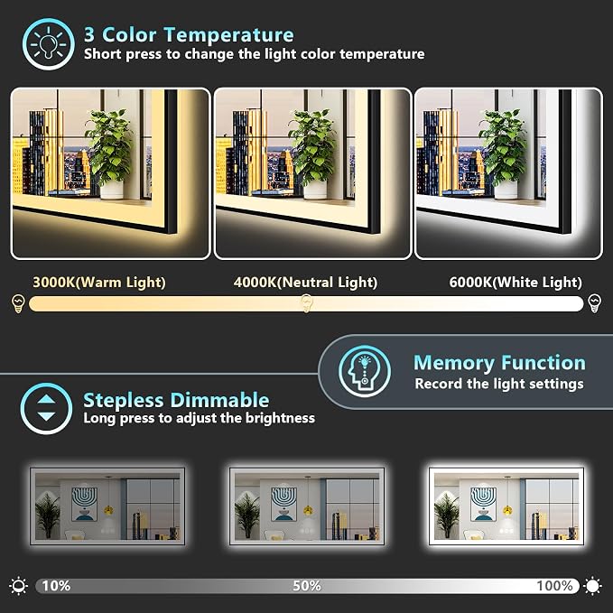 84x32 Black Framed LED Bathroom Mirror - Image 5