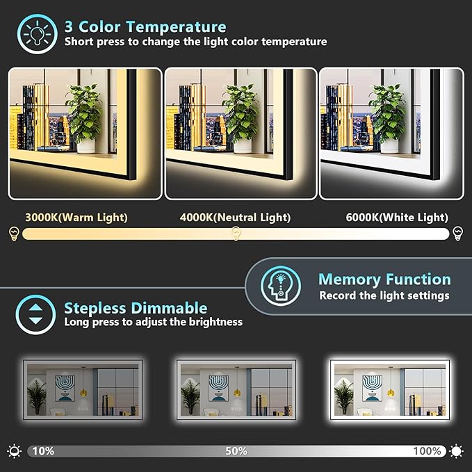 72x36 Black Framed LED Bathroom Mirror - Image 5