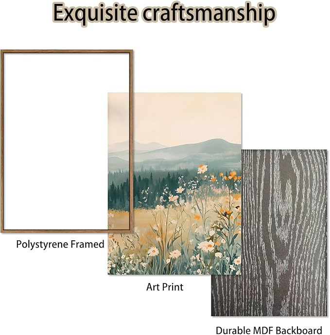 KISSFOX 3 Piece Framed Wildflower Wall Art Floral Wall Decor Landscape Flower - Image 5
