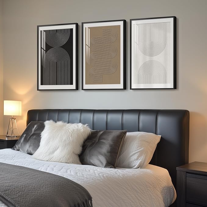 Framed Boho Neutral Abstract Wall Art, Minimalist Black White Brown Geometric - Image 2