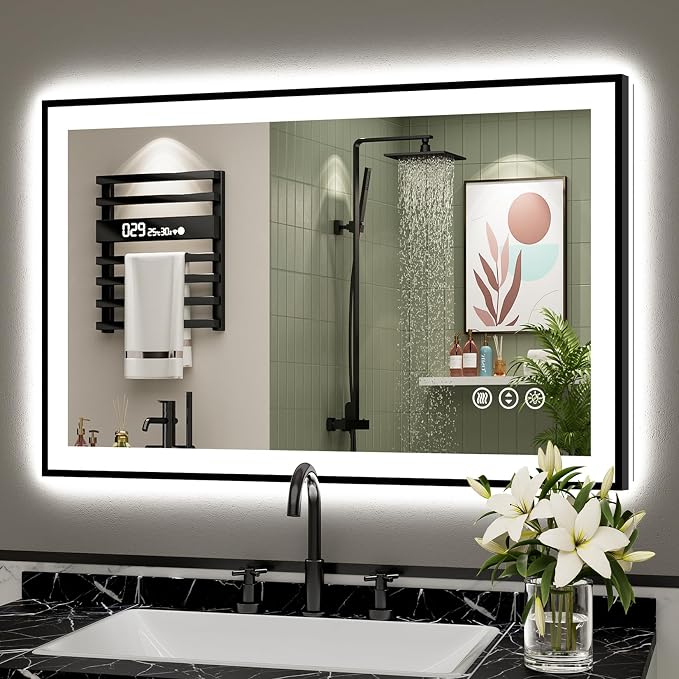 40x24 Black Framed LED Bathroom Mirror by Awandee