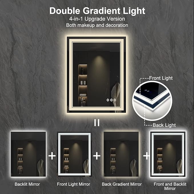 LED Bathroom Mirror, 24x32 Inch Gradient Front and Backlit LED Mirror - Image 4