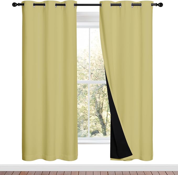 NICETOWN Paler Yellow Full Shade Curtain Panels, Pair of Energy Smart & Noise by NICETOWN