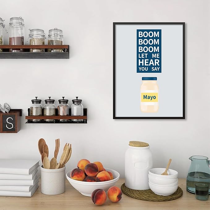 Black Framed Canvas Wall Art Posters Vintage Mayonaise Jar Prints Funny Kitchen - Image 5