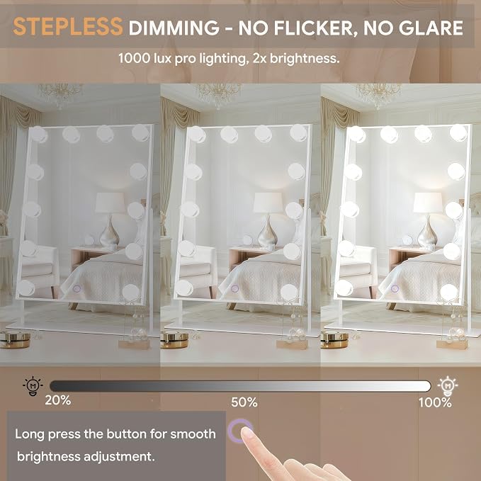Hollywood Vanity Mirror with Lights 14" x 19", 10x Magnifying, 12 LED Bulbs - Image 3