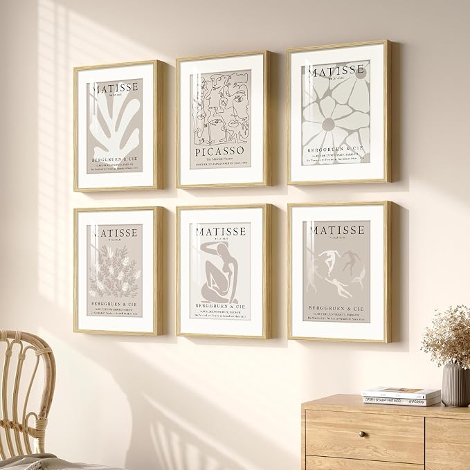 Framed Neutral Abstract Wall Art, 6 Piece Modern Matisse Prints Artwork - Image 2