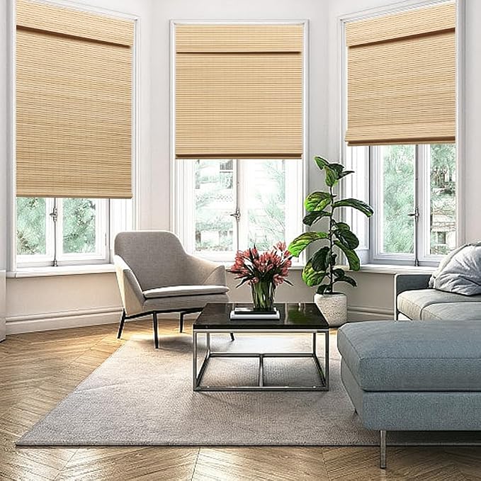 SEEYE Cordless Bamboo Roman Shades, Roll Up Blind Privacy Shade - Image 7