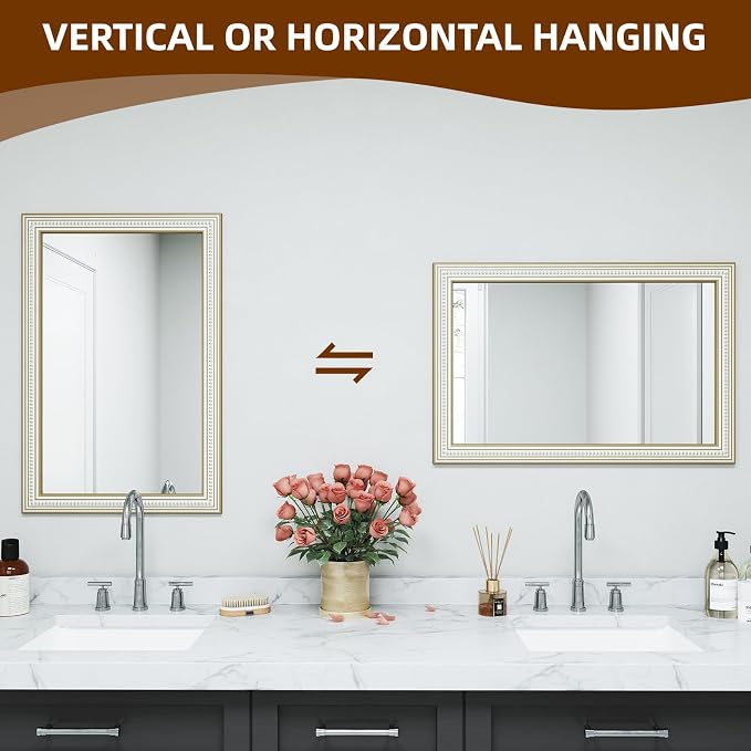 Reflinto 36x24 Inch Rustic Farmhouse Rectangular Wall Mirror, Wooden Rectangle - Image 2