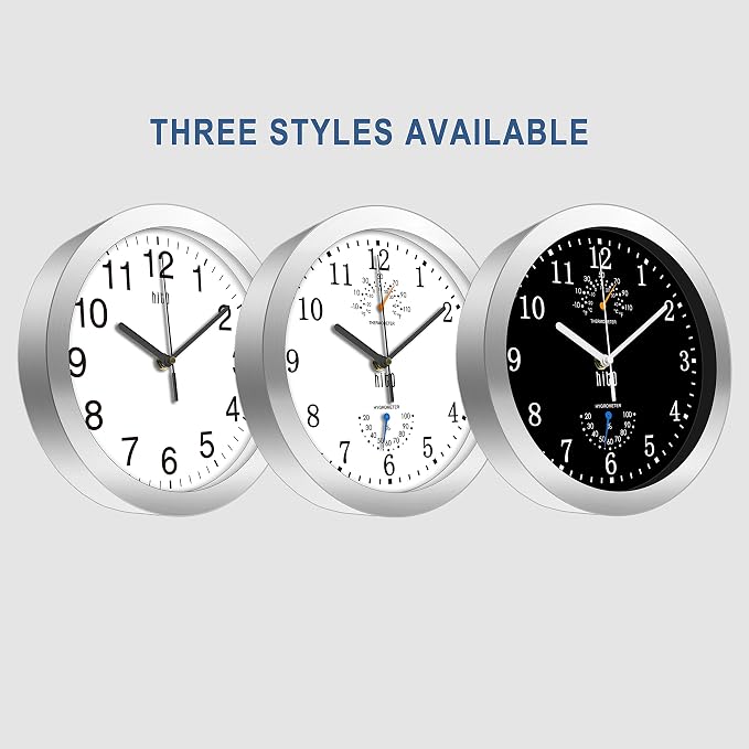 HITO 10 Inch Silent Wall Clock Battery Operated Non Ticking Glass Cover Silver - Image 2