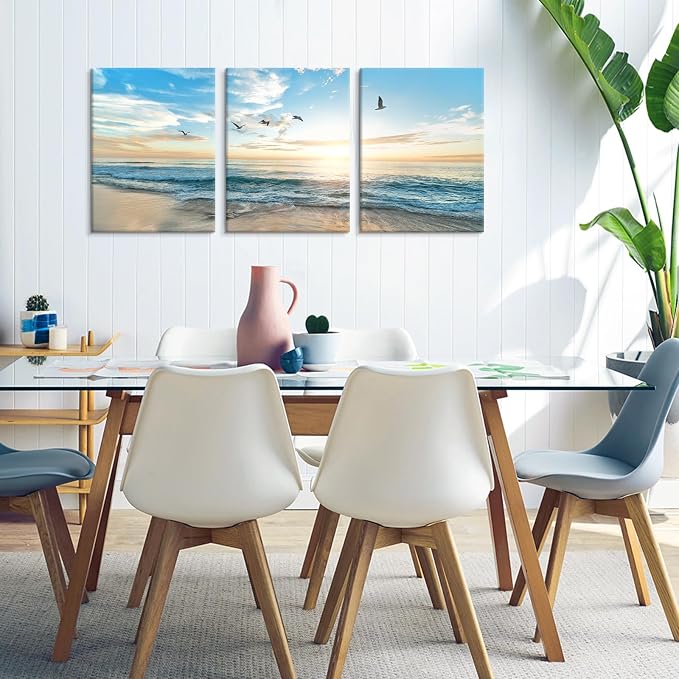 Goldfoilart Ocean Beach Sunset Canvas Wall Art - Image 3