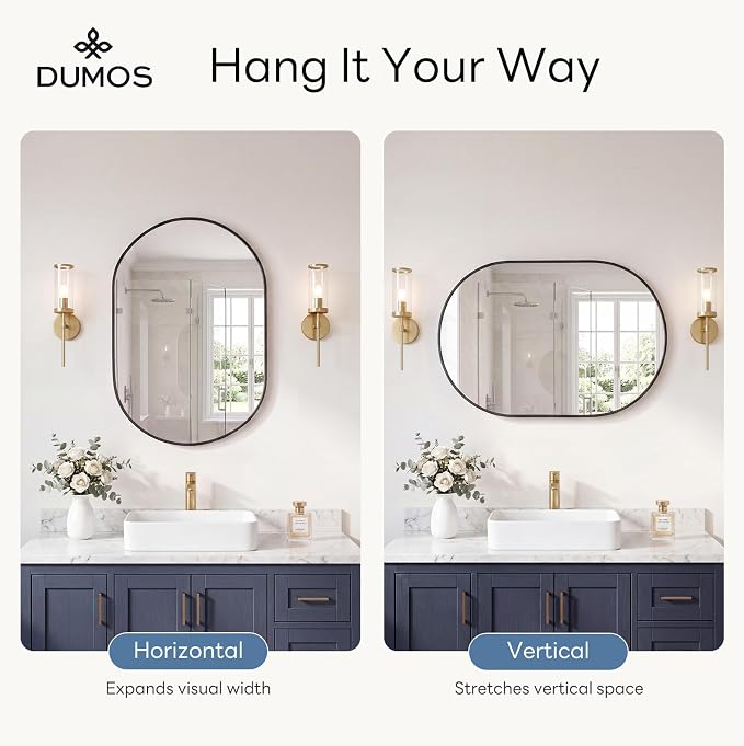DUMOS 20" x 30" Oval Bathroom Mirror, Tempered Glass, Morden Vanity Mirror - Image 4