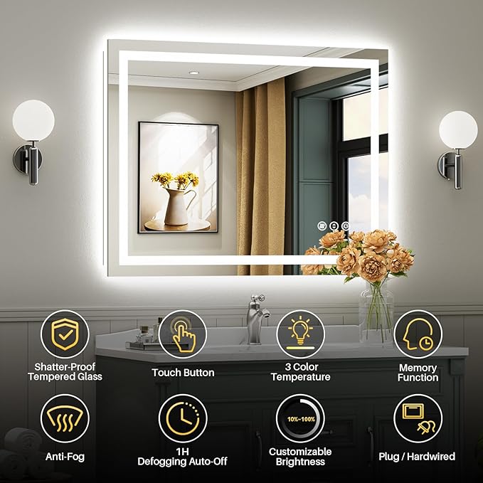 Briivue 40x36 Inch LED Bathroom Mirror - Image 2