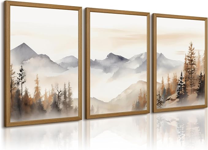 Neutral Mountain Wall Art Decor Set of 3 Forest Canvas Wall Art Poster by Unknown