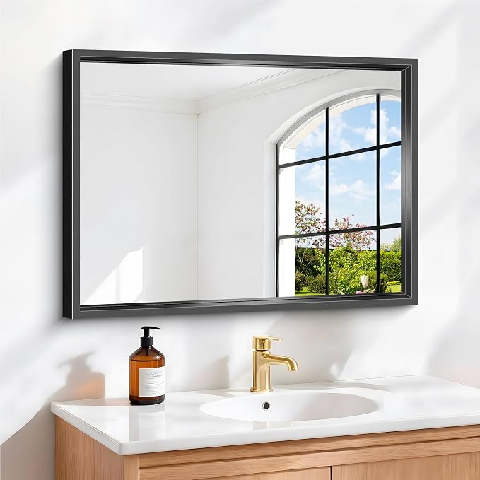 18x24 Inch Black Bathroom Mirror, Brushed Black Rectangle Mirror - Image 5