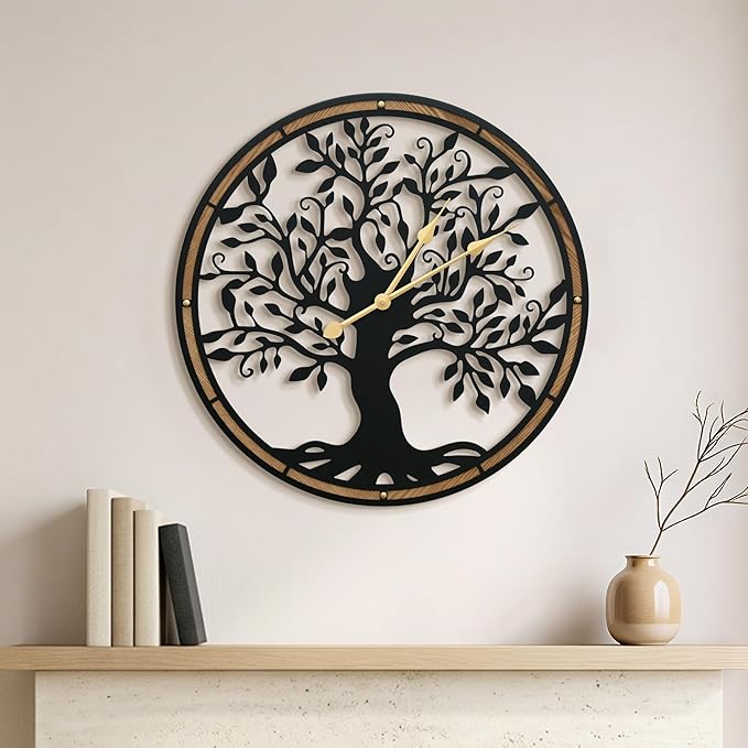 Micasso Farmhouse Large Wall Clock: 24 Inch Rustic Tree of Life Metal by Micasso