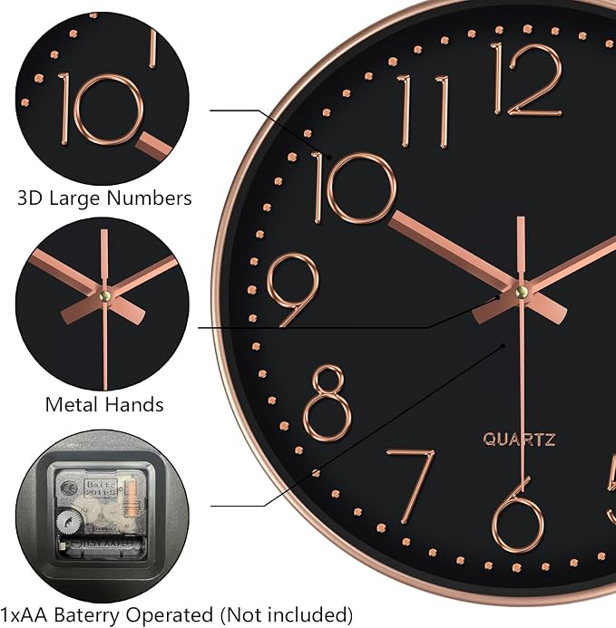 Wall Clock, Silent Wall Clocks Battery Operated 10 Inch- Modern Non Ticking - Image 6