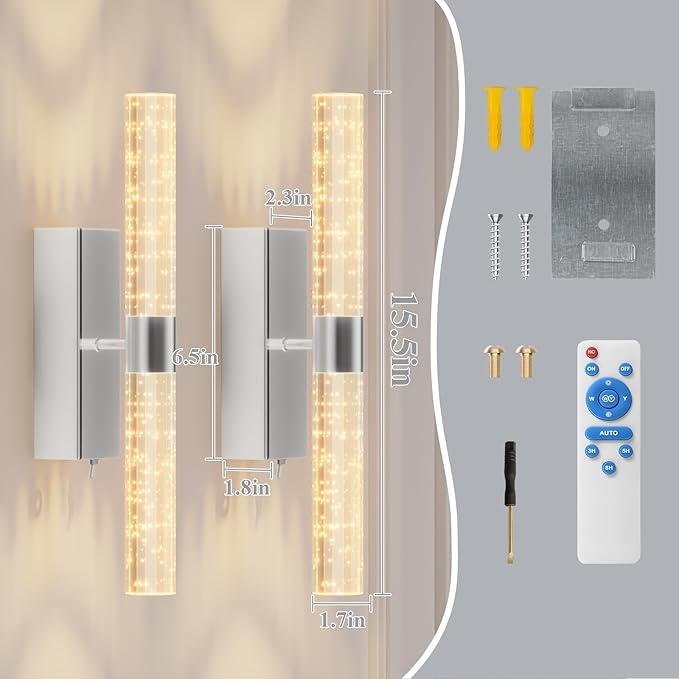 camuucci Battery Operated Wall Sconces Set of 2 Rechargeable Battery Powered - Image 4