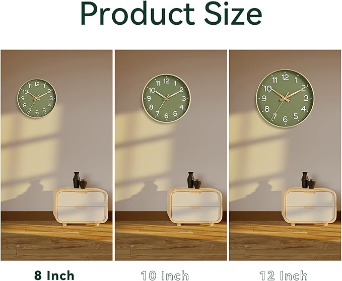 Roymnie Wall Clock Green, Silent Wall Clocks Battery Operated 8 Inch-Modern Non - Image 2