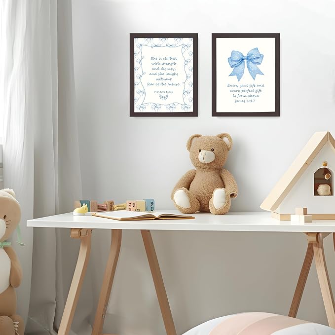 LARTSFRO Coquette Blue Bow Jesus Wall Art Decor Posters, Light Blue Bow Room - Image 6