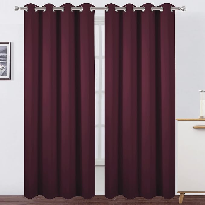LEMOMO Burgundy Red Thermal Blackout Curtains/52 x 84 Inch/Set of 2 Panels Room by Lemomo