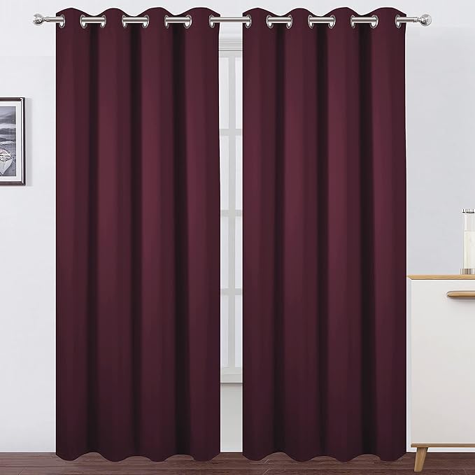 LEMOMO Blackout Curtains 66 x 95 inch/Burgundy Red Curtains Set of 2 by Lemomo