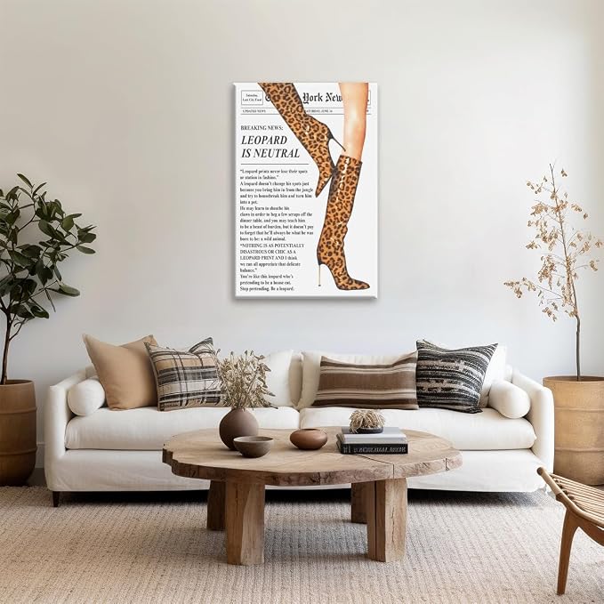 Trendy Newspaper Posters Vintage Leopard Boots Poster Feminist Canvas Prints - Image 3