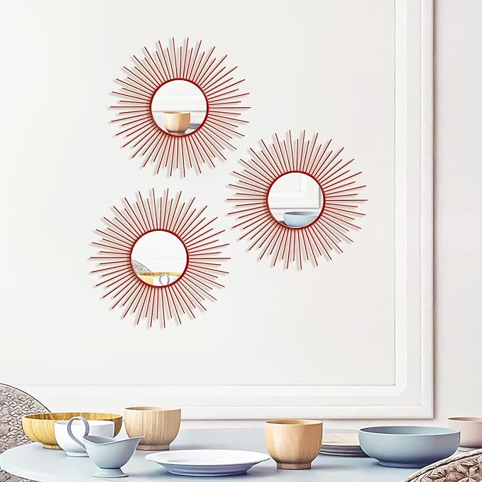 3 Pack Metal Mirrors for Wall Sunburst Wall Mirrors Home Décor Decorative - Image 7