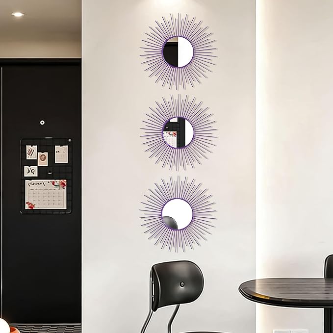 3 Pack Metal Mirrors for Wall Sunburst Wall Mirrors Home Décor Decorative - Image 4
