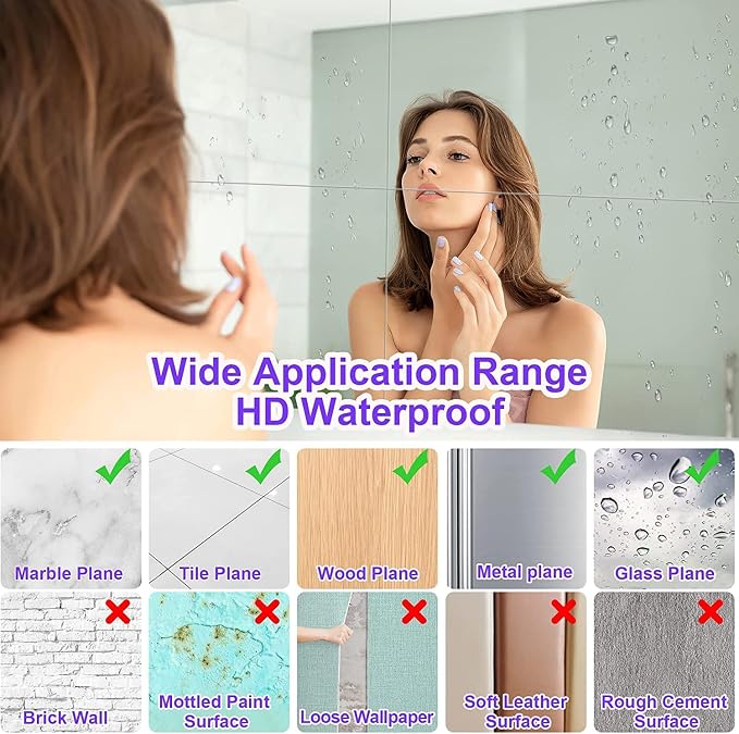 JUNEBRUSHS 8 Pack Self Adhesive Acrylic Mirror, 12x16 Inch Mirror Tiles - Image 4