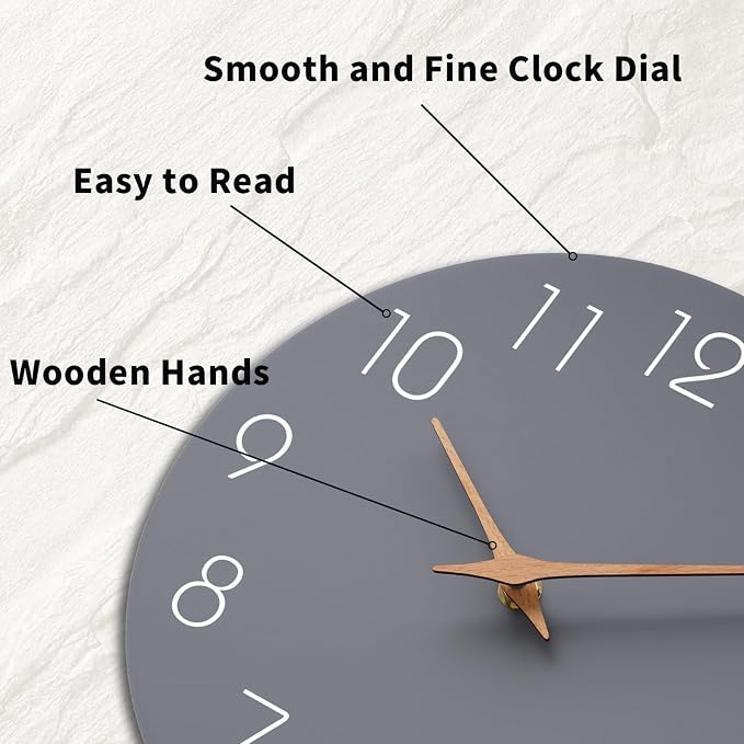 Mosewa Wall Clock 12 Inch Gray Silent Non Ticking Battery Operated Modern - Image 6