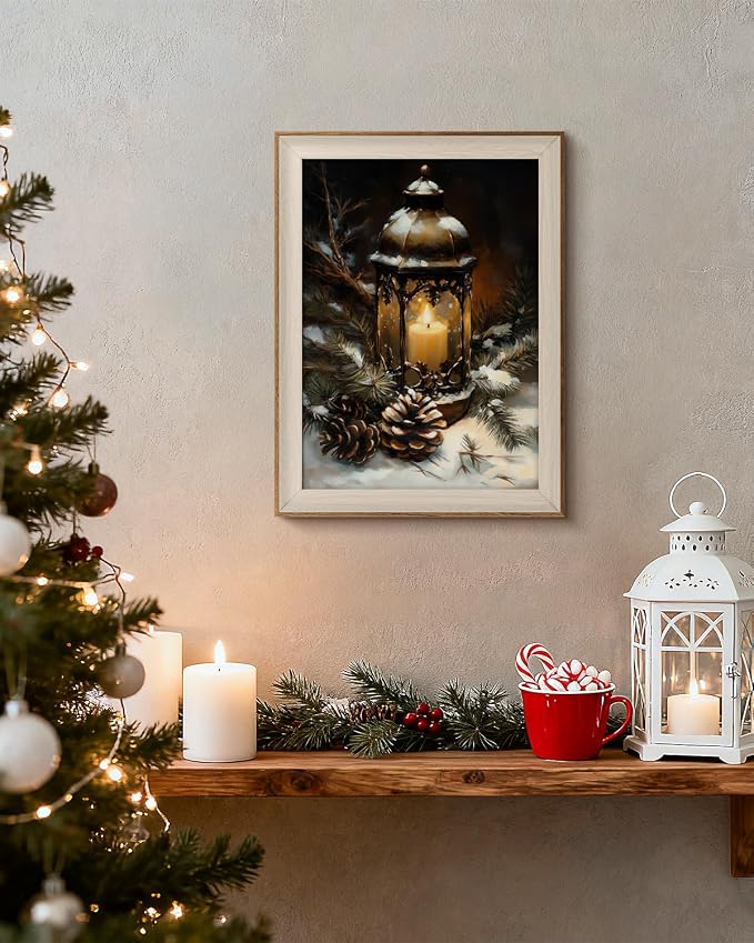 VIYYIEA Winter Framed Wall Art for Living Room, Oil Lamp Canvas Prints - Image 9