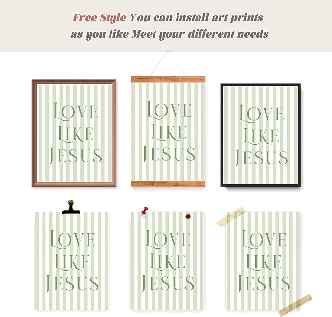 LARTSFRO Coquette Sage Green Bow Jesus Wall Art Decor Posters, Inspirational - Image 4