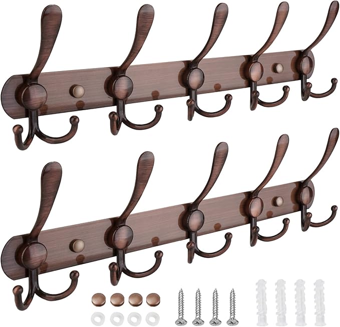TICONN Wall Mounted Coat Rack, Five Heavy Duty Tri Hooks All Metal Construction by TICONN